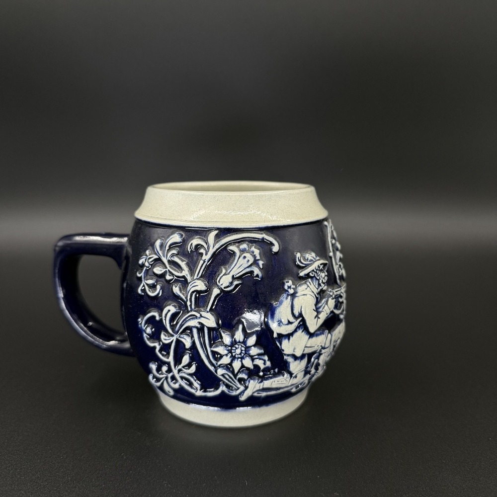 Original Gerzit West Germany Cobalt Blue Relief Hunting Beer Stein Mug - Picture 4 of 8